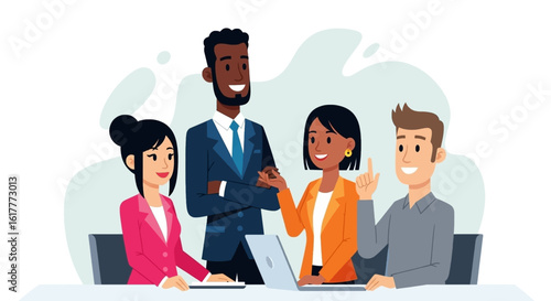 Diverse business team collaborating on a project, ideal for website banners or marketing materials.