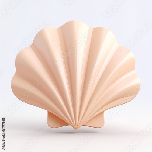 beige sea shell 3d rendering isolated on white background cartoon plastic style icon glossy