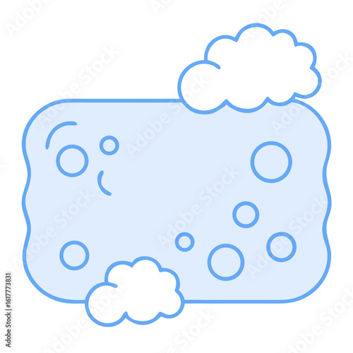 Soap Bar Icon – Minimal Blue Line Art with Bubbles and Foam