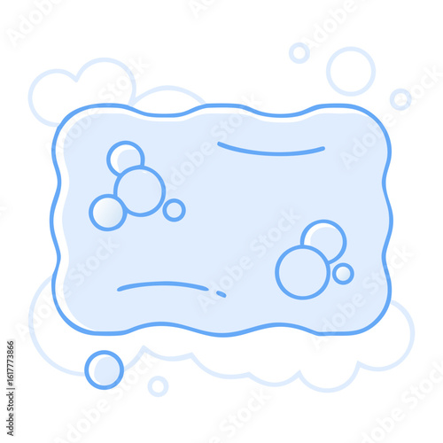 Soap Bar Icon – Minimal Blue Line Art with Bubbles and Foam