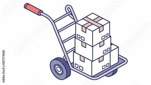 A handcart loaded with stacked boxes is isolated on white background