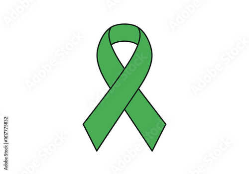 A simple illustration of a green awareness ribbon, isolated on a white background.