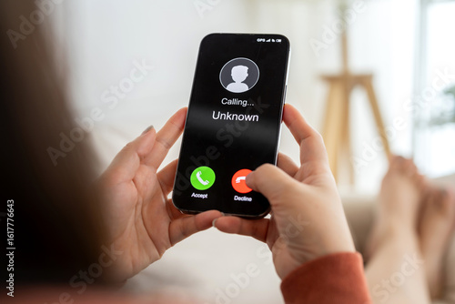 Wallpaper Mural Phone scam alert with hacker and scammer calling unknown number, cybercrime, data theft, phishing attempt, fraud alert, digital security threat, cyber attack warning technology and crime concept Torontodigital.ca