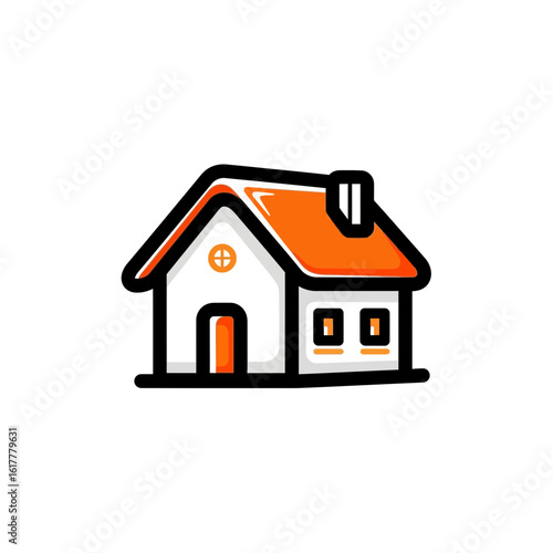 Minimalist Vector SVG Icon of House with Orange Roof and Windows in Flat Design Style
