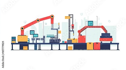 red robotic arms factory production line clip art preview