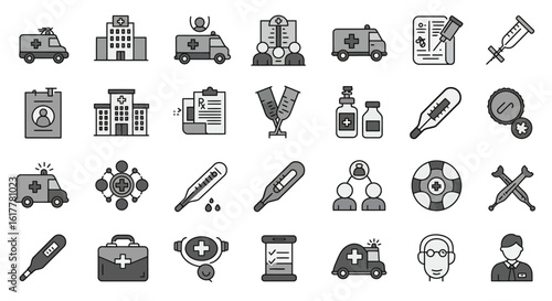 Medical Icon Set Vector SVG Collection of Healthcare Symbols in Flat Design Style for Digital and Web Applications