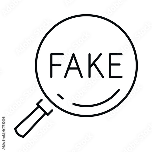 Stylized vector illustration of search and expose fake information icon in minimalistic linear design.