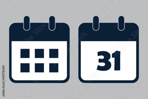 Calendar icons showing dates vector. Calendar icon collection. Event reminder symbol. Calendar schedule planning icon isolated on white background. 31st date calendar icon.