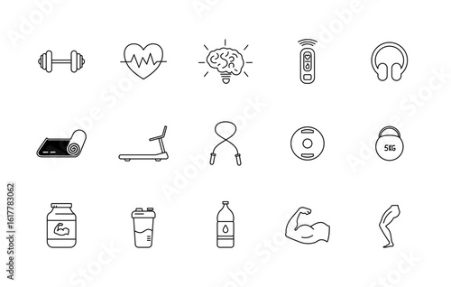Fitness and Wellness Icons: A collection of clean and minimalist icons depicting various aspects of health, fitness, and wellness, ready to enhance any design project.