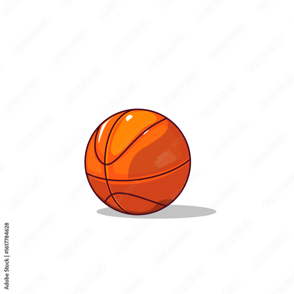Fototapeta premium Orange basketball with shadow against white backdrop Vector Cartoon Design