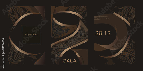 Elegant Gala Invitation Design with Abstract Geometric Elements and Gold Accents