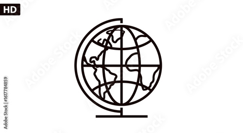 Wallpaper Mural Vector Minimalist Line Art SVG Illustration of Globe with World Map in Black for Modern Flat Design Torontodigital.ca