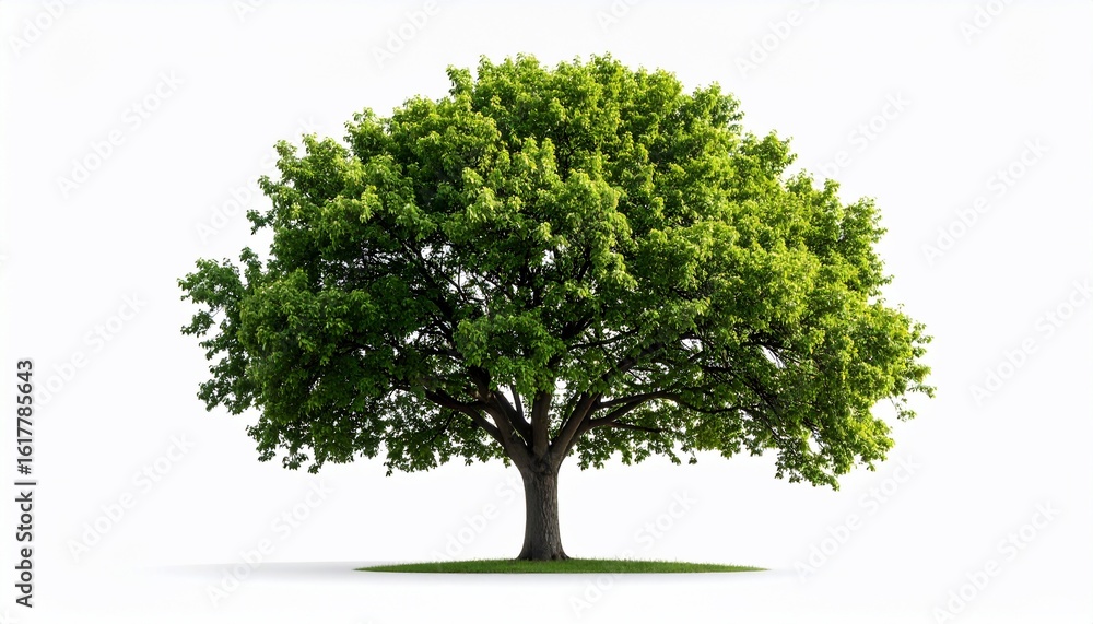 Obraz premium Majestic Springtime Oak Tree Isolated on White Background