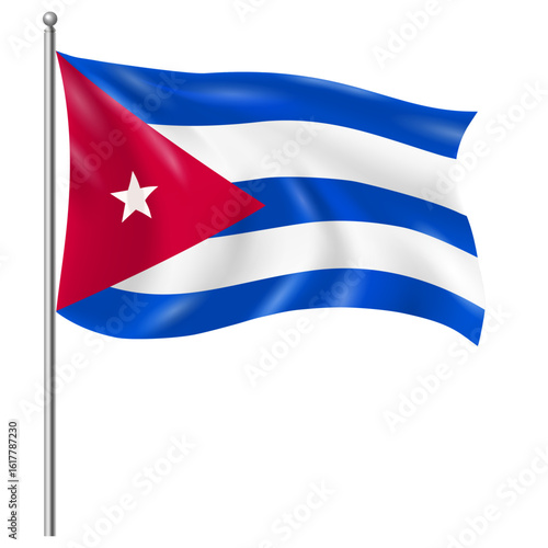 Free Download Waving Cuban Flag on Flagpole – National Flag of Cuba in Blue, White, and Red with Star - GFXLoad