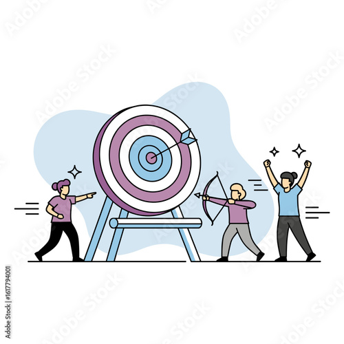 Achieving Goals Illustration of Teamwork, Precision, and Success in Target Practice