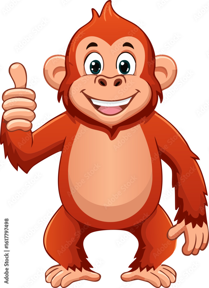 Obraz premium Cheerful Cartoon Orangutan Giving Thumbs Up