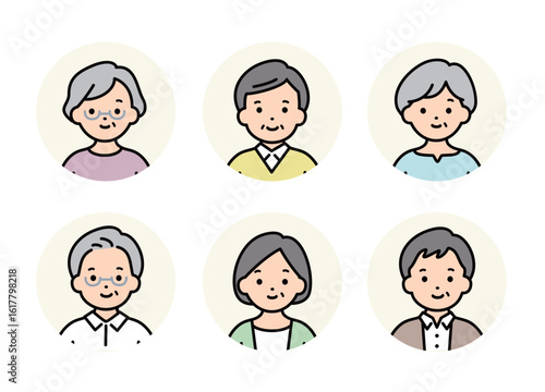 様々なシニア世代のアイコンのイラスト素材