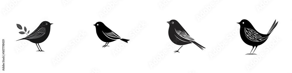 Obraz premium Set of Black Bird Vector Silhouettes