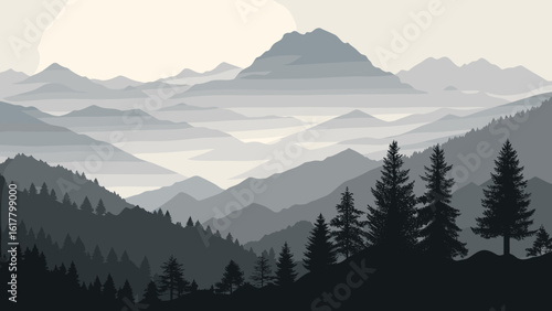 Serene mountain vista with layered ridges and misty atmosphere, perfect for backgrounds, nature themes, or calming visuals in your next project