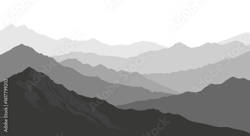 Serene mountain range silhouettes receding into the distance, creating a peaceful and calming scene for meditation or relaxation visuals
