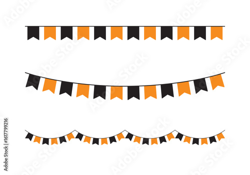 Seamless Orange and Black Halloween Party Bunting Decoration Illustration.