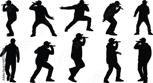 Silhouettes set of singers with microphones