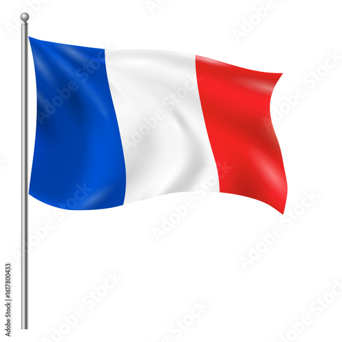 Free Download Waving French Flag on Flagpole – National Flag of France in Blue, White, and Red Vertical Stripes - GFXLoad