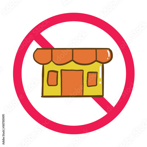 No store sign, forbidden shop building vector symbol illustration flat style