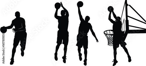 Basketball players silhouettes in action