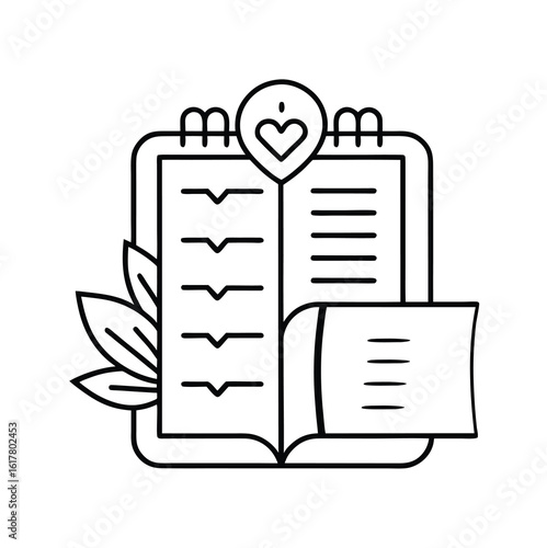 Clean black line art planner for self care and wellness retreats