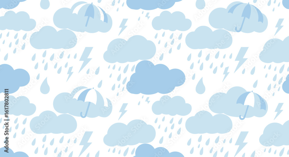 Fototapeta premium Seamless Vector Pattern of Cloud and Rain Elements