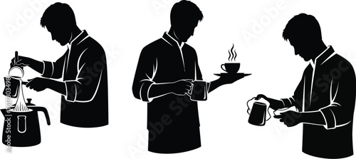 Silhouette illustration of barista preparing coffee