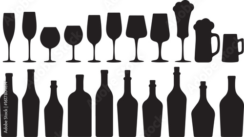 food set of alcohol bottles and glasses