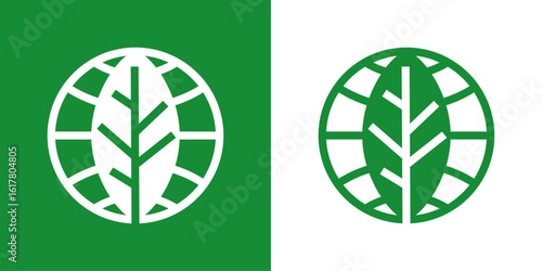 Logo con hoja de planta en globo terráqueo 