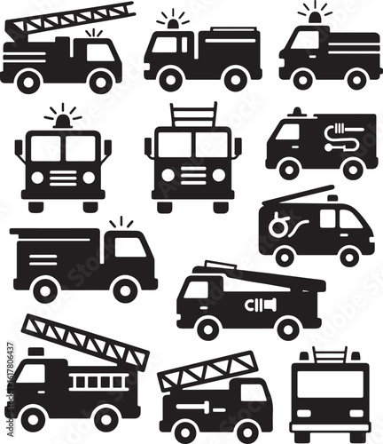 Fire Truck Silhouette, Monochrome Graphic