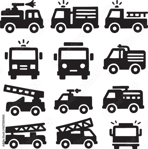 Fire Truck Silhouette, Template for Print