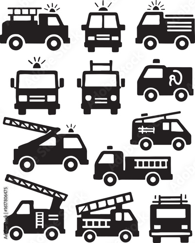 Fire Truck Silhouette, Black Vector Art
