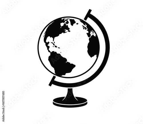 Black minimalist globe on stand world earth