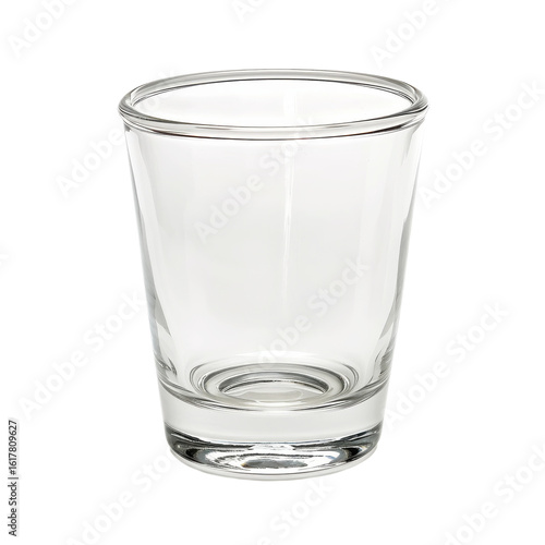 A clear empty shot glass on transparent background