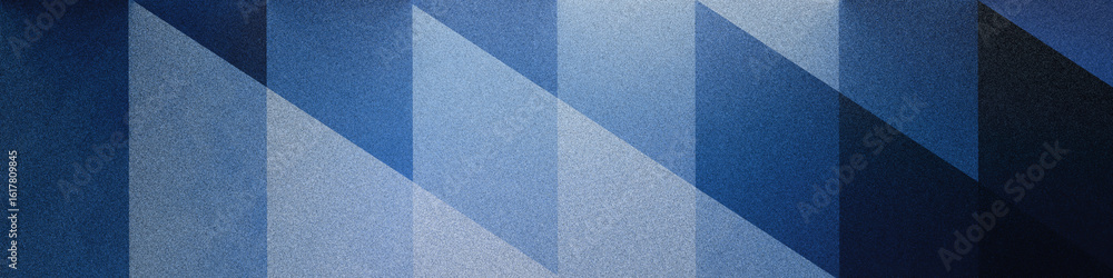 Fototapeta premium Minimal abstract wide panoramic banner with soft overlapping geometric shapes. Dark blue, sky and white gradient. Grainy noisy texture. Azure, ultramarine, pastel, steel blue, navy, black, sapphire.