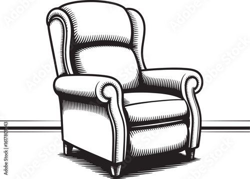 Classic Armchair Vector Illustration with Detailed Upholstery and Transparent Background