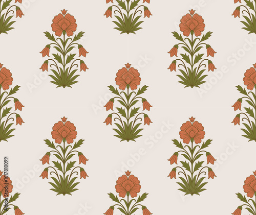 Seamless Mughal floral pattern with traditional Indian motif.