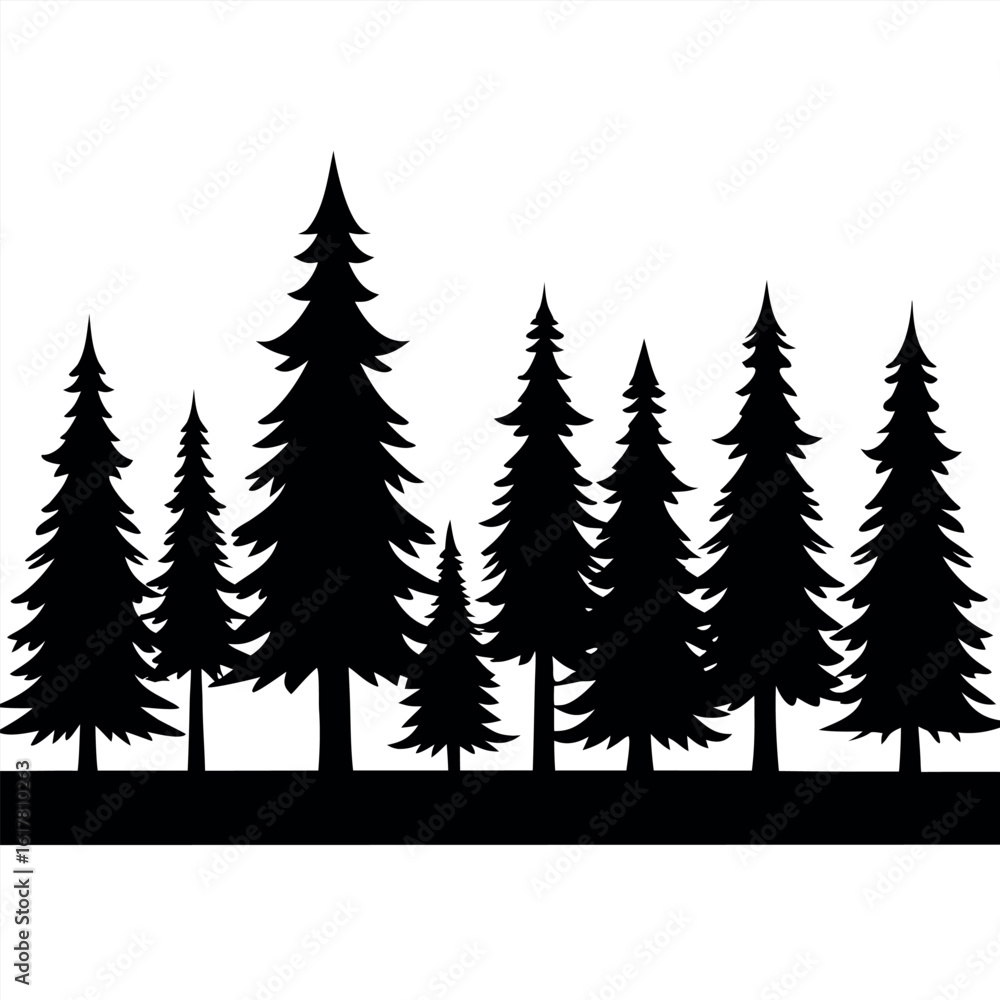Obraz premium Horizontal pine tree border silhouette isolated on white background