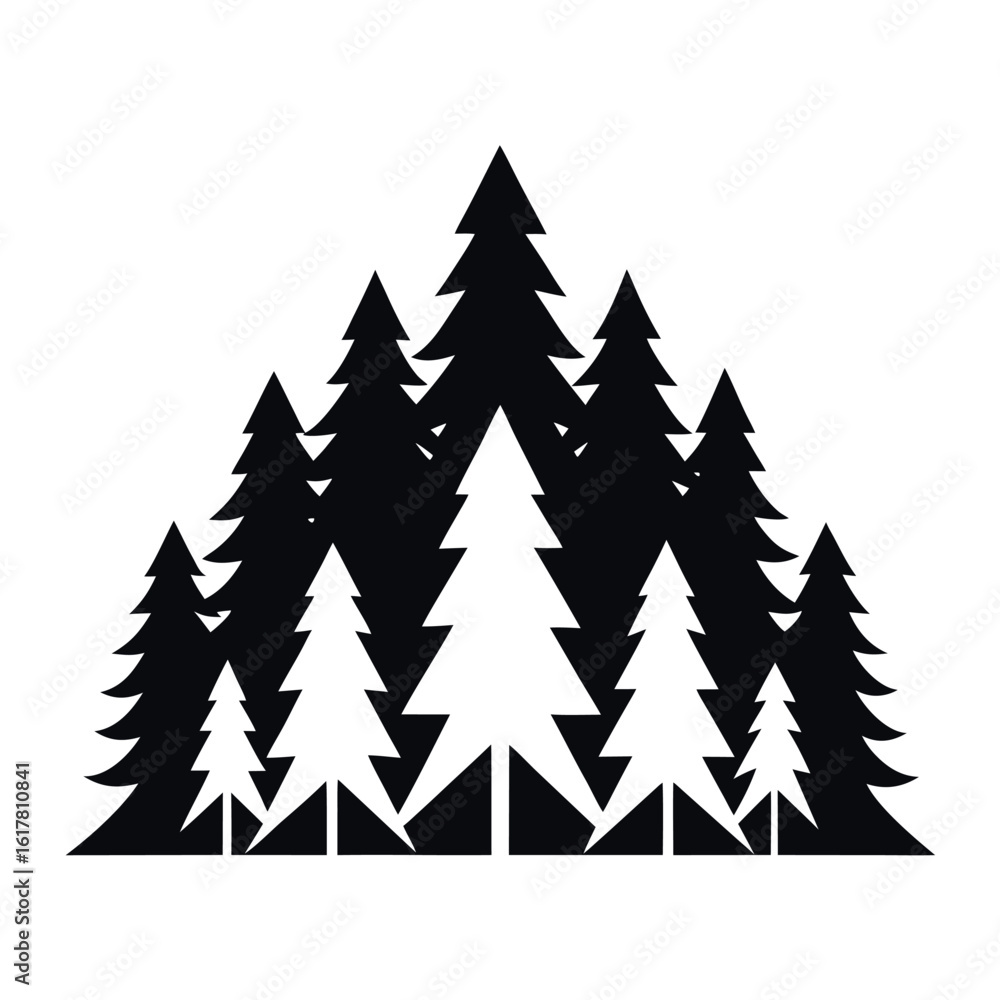 Obraz premium Minimalist pine tree silhouette group isolated on white background