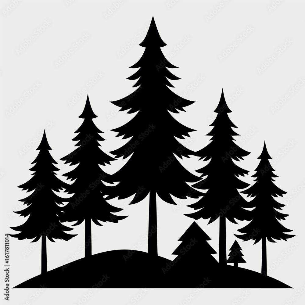 Obraz premium Nature inspired black silhouette of pine trees isolated on white background