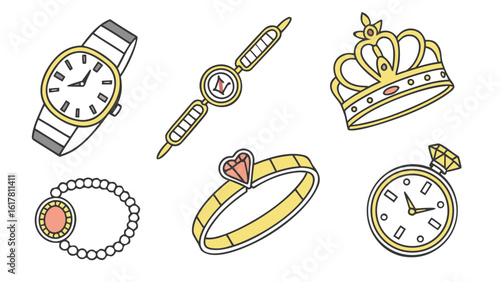 Luxury Watches and Jewelry Icon Set – Vector Line Icons for Fashion, Accessories, and Luxury Items