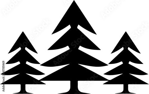 Three silhouette pine trees stand tall against a bright, clean backdrop.