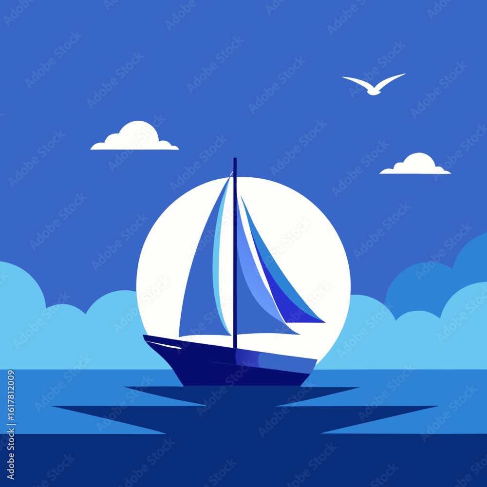 Fototapeta premium Minimalist Yacht Sailing Ocean Vector