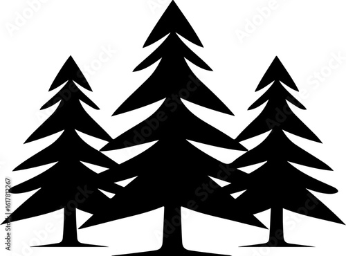 Three stylized pine trees create a simple, natural forest silhouette