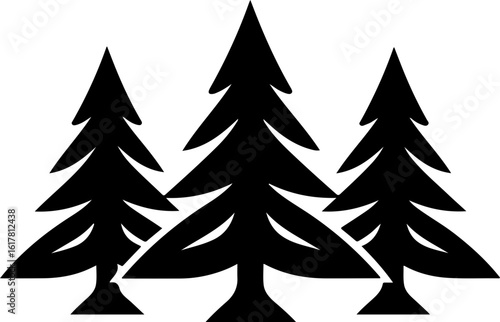 Three stylized evergreen trees create a classic natural forest silhouette